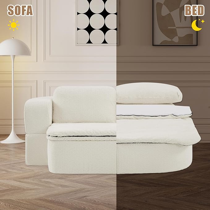 Convertible Folding Sofa Bed 75 Futon Floor Couch Modular Sleeper Loveseat Sectional Couches Boneless Cloud Plush Fluffy Fabric for Living Room Guest Room No Assembly Required Beige
