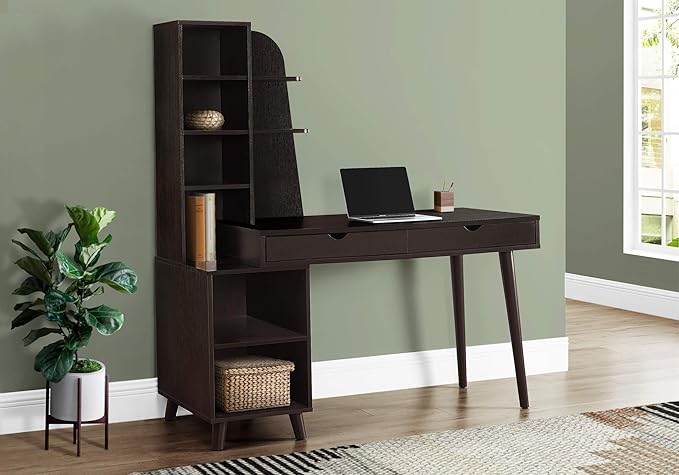 Computer Desk Home Office Laptop Storage Drawers 55 l Work Brown Laminate Solid Wood Legs Transitional