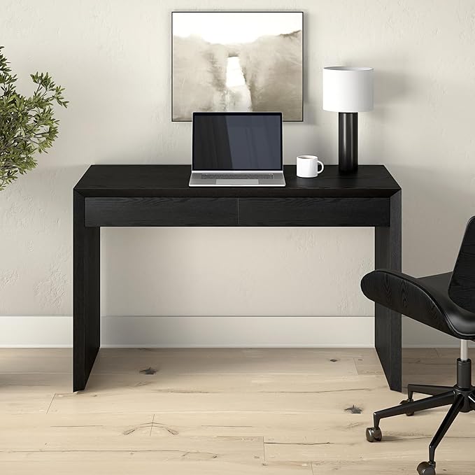 Henn&ampHart 48 Modern Rectangular Wooden Home Office Desk Computer Desk Writing Table with 2 Storage Drawers for Home Office Natural Black