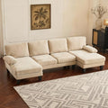 Karl home U-Shape Sectional Sofa Couch 111 Modern 4-Seat Sofa with Chaises Chenille Fabric Upholstered Covertible Couch with Wood Grain Legs for Living Room Reception Room Apartment Khaki