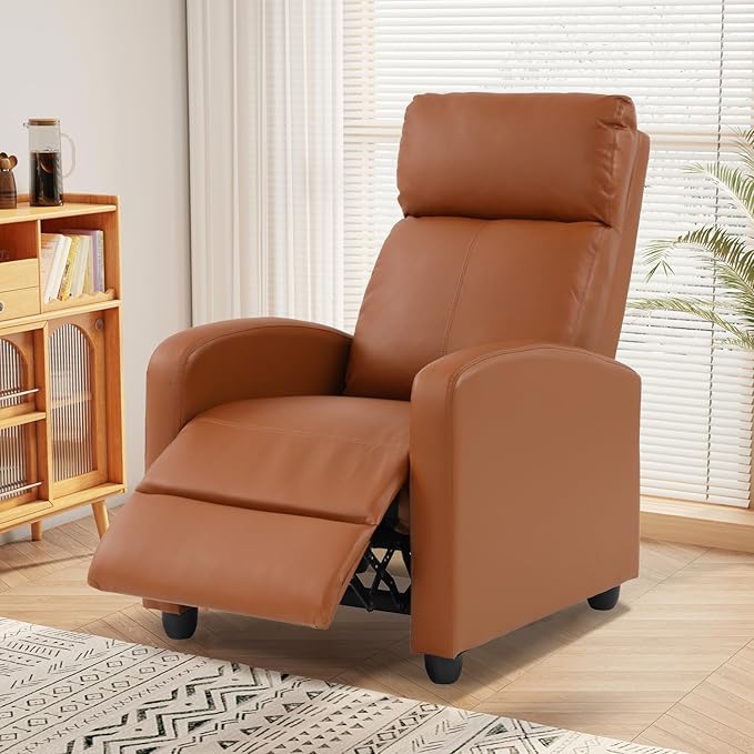 Recliner Chair for Living Room PU Leather Chair Sleeper Chairs for Adults Adjustable Comfortable Chair Single Sofa Chair Reading Chair for Bedroom with Footrest (Leather Tan)