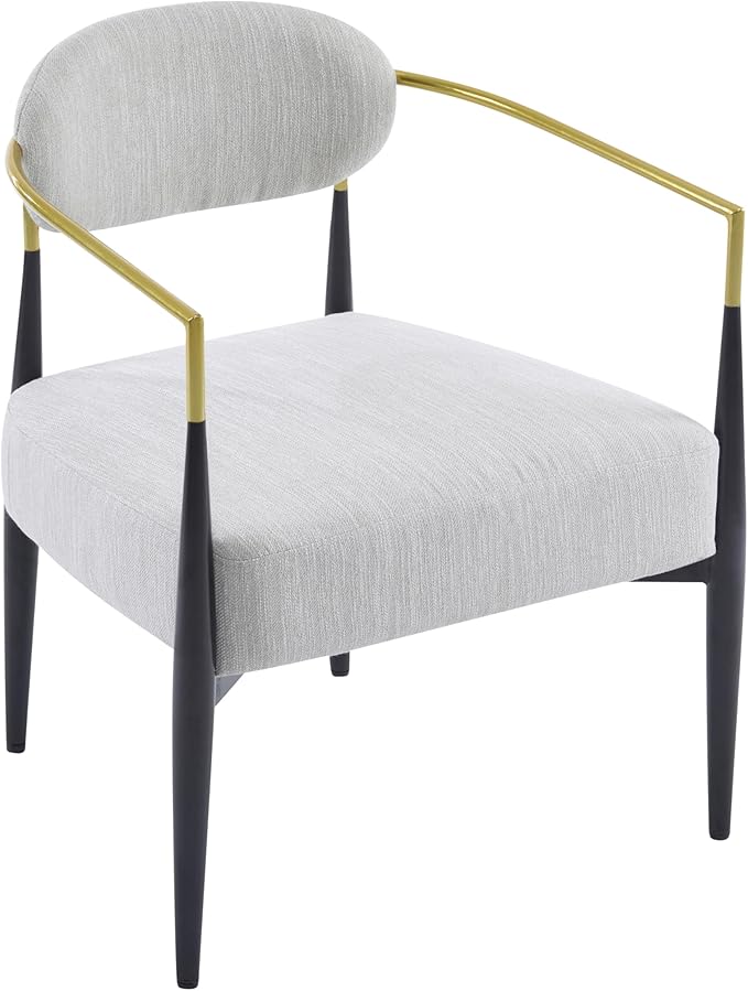 Christopher Knight Home Draxv Accent Chair Upholstered Club Chair Curved Backrest Armchair Metal Frame Tapered Legs Chic Accent Chair Soft Seating Chair for Living Room Reading Beige+Gold
