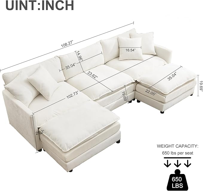 Modular Sectional Sofa Convertible U Shaped Cloud Couch with Memory Foam Comfy Modular Sofa with Ottomans Chenille Fabric for Living Room