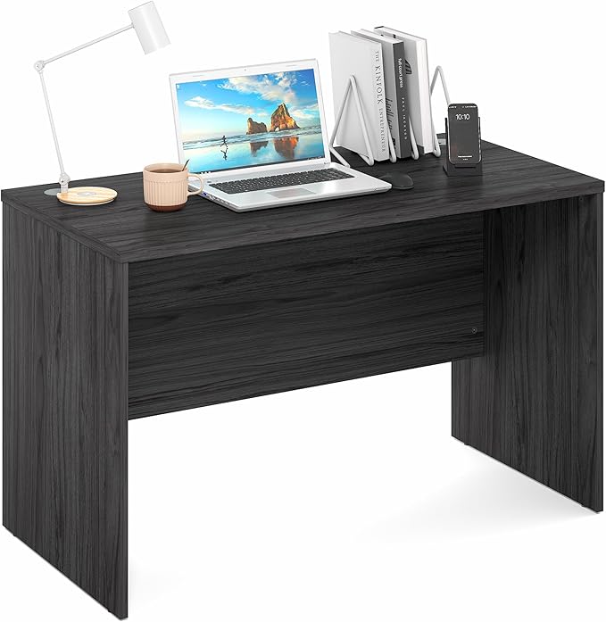 Furinno Roger Computer Desk 47 Inch Rectangular Executive Desk with Modesty Panel Home Office Desk with Thick Tabletop Desk Cord Grommet Scratchproof for Home Study Office Coastal Grey