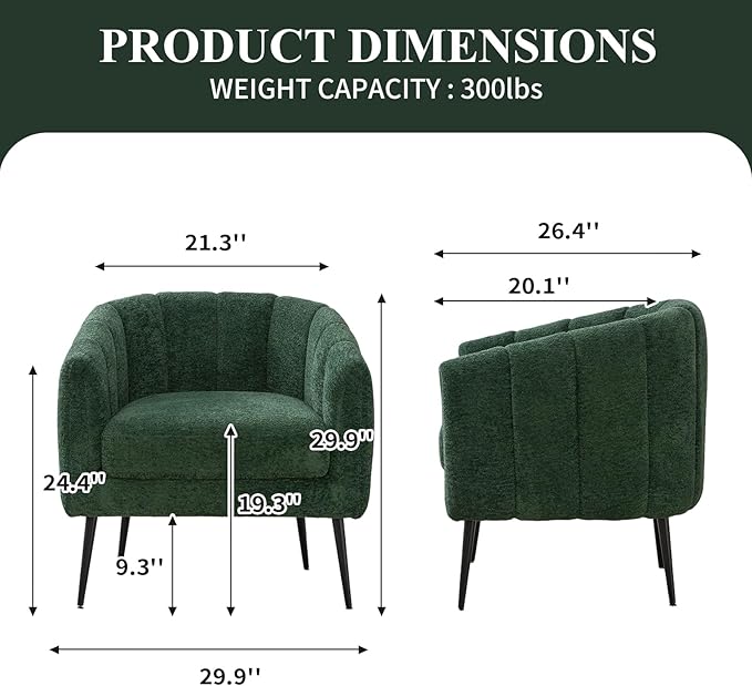 Modern Accent Chair Chenille Upholstered Accent Single Sofa with Metal Legs Tufted Lounge Chair with Wraparound Backrest Leisure Armchair for Living Room Office (Green)