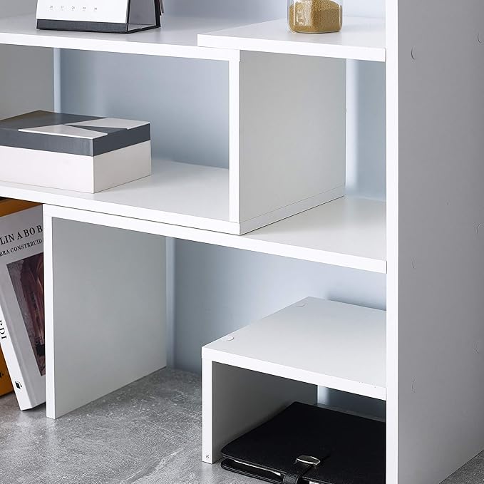 Yak About It Compact Adjustable Dorm Desk Bookshelf - White