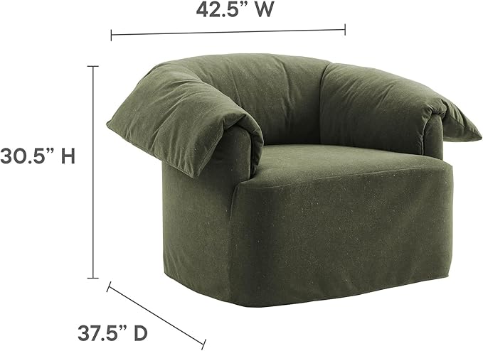 Modway Lark Oversized Accent Chair in Sage Fabric – Upholstered Modern Armchair with Down Blend Cushions – Slipcovered Chair for Living Room or Reading Nook