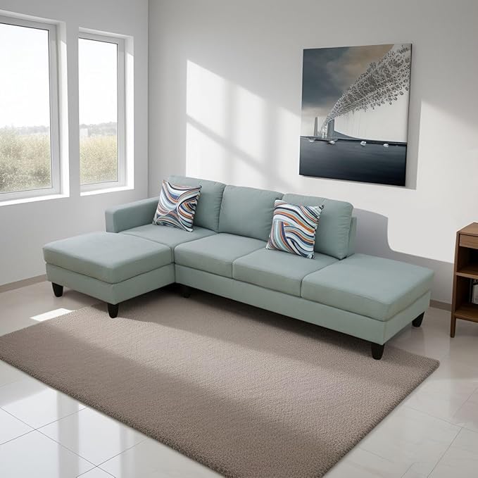 L Shape 2-Piece Home Modular Sectional Sofa Comfy Cozy Corner Sofas Small Fabric Couch with Pillow for Modern Living Room/Bedroom/Office/Apartment Pale Green Calico