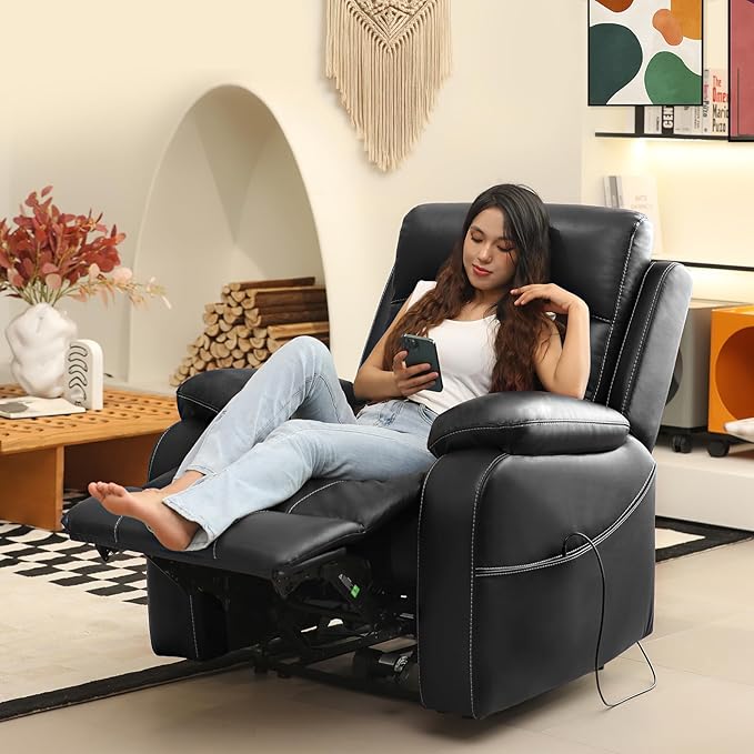 EONIX Real Zero Wall Hugger Recliners Dual Motor Zero Clearance Power Recliners for Small Spaces RV Recliner Chair for Living Room with Heat and Massage SXXY003992 Black