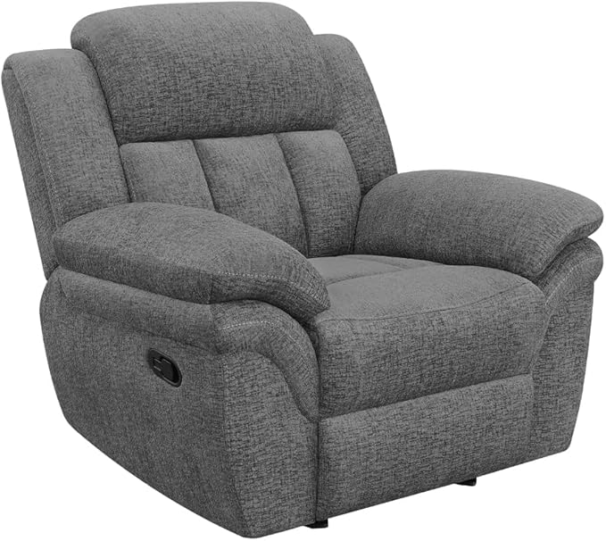 Coaster Home Furnishings - Bahrain - Fabric Upholstered Glider Recliner Chair with Wall Hugger Cool Gel Memory Foam Padded Arms and Plush Headrest - Living Room - 44-Inch - Charcoal - 609543