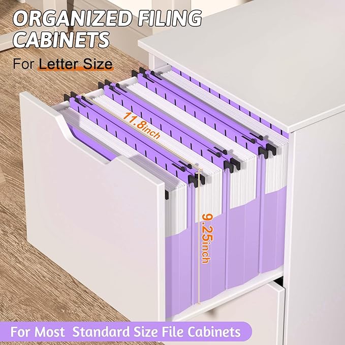 Plastic Extra Capacity Hanging File Folder Letter Size12 Pack Reinforced Purple Hanging Folders ExpandableHeavy Duty Folders 2 Inch ExpansionHanging File Organizer Designed for Bulky Files