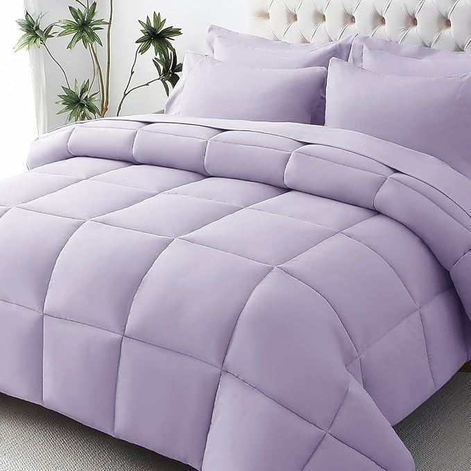 JOLLYVOGUE Twin Comforter Set Ultra-Soft Bed in a Bag Twin Size 5 Pieces Oeko-TEX Certified Bedding Set with Down Alternative Comforter Sheets Pillowcases &amp Shams Lavender