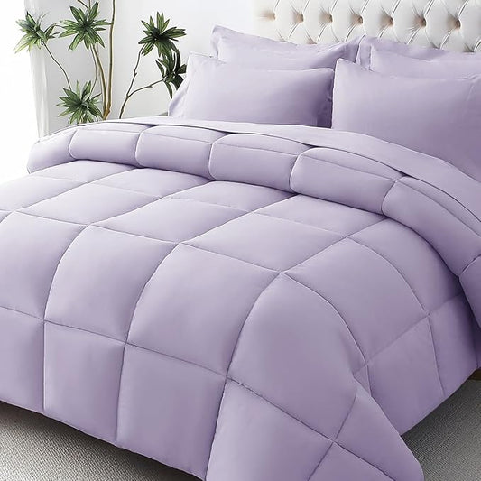 JOLLYVOGUE Twin Comforter Set Ultra-Soft Bed in a Bag Twin Size 5 Pieces Oeko-TEX Certified Bedding Set with Down Alternative Comforter Sheets Pillowcases &amp Shams Lavender