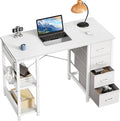 Casaottima 40 Inch Small Computer Desk with 4 Fabric Drawers Modern PC Desk for Small Spaces Home Office Desk with Storage Shelves White