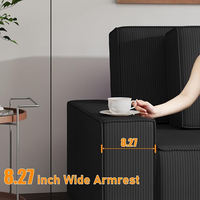 GAOMON Fine Stripe Corduroy Sectional Sofa l Shaped Modern Corduroy Couch Comfy Sofa Couch with Deep Chaise for Living Room Apartment Hotel 96 w*61 d*32 h Black