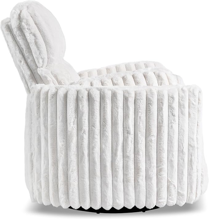 Furniture of America Vyrinor Modern Chenille Power 220° Swivel Recliner Chair with Pillows Reclining Glider Comfy Sofa Wooden Comfortable Couch for Living Room Nursery Home Theater White