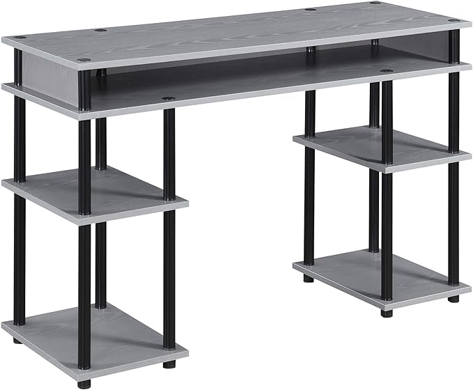 Convenience Concepts Designs2Go No Tools Desk Home Office Desk with Shelves Corner Shelf Vanity Desk Computer Desk Nail Table for Nail Tech - 47.25 L x 15.75 W x 30 H Gray/Black