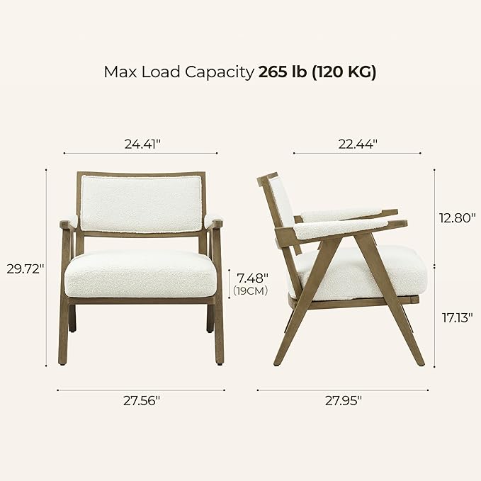 Art Leon Mid Century Modern Living Room Chair - Faux Shearling Upholstered Accent Chair Set of 2 with Solid Wood Frame 265lb Weight Capacity Comfortable Seating for Living Room Bedroom White