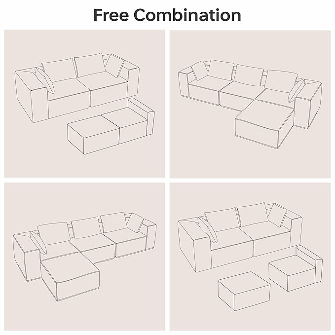103 Boneless Sectional Couch Sofa - Black Cloud Couches for Living Room Faux Fur Modular Sofas with Deep Seat L-Shaped Couch with Movable Ottoman No Assembly Required