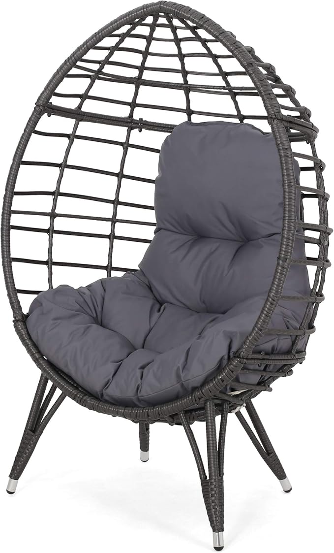 GDFStudio Noble House Savin Wicker Teardrop Chair in Gray and Dark Gray