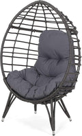 GDFStudio Noble House Savin Wicker Teardrop Chair in Gray and Dark Gray
