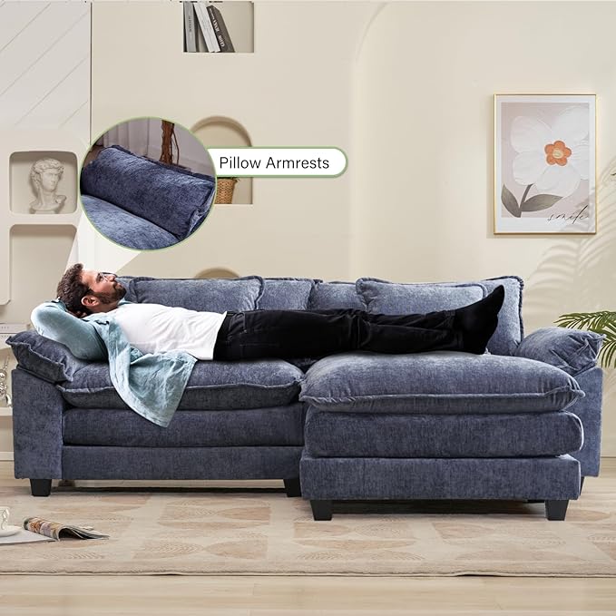 86 Modular Sectional Sofa Comfy Cloud Couch Sectional Sofa with Ottoman Chenille Sofa Sleeper Deep Seat Sofa with Throw Pillows for Living Room (Blue 86- L Shape)