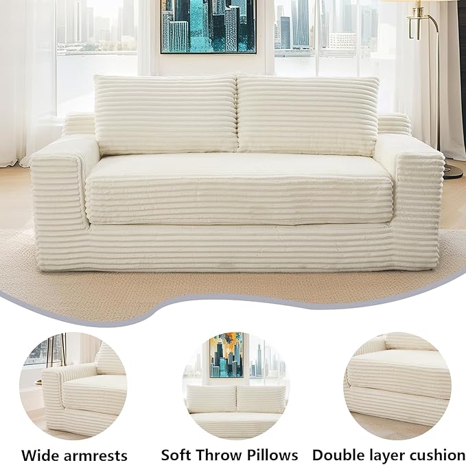 Boneless Couch 2 in 1 Convertible71 Corduroy Cloud Loveseat SofaMemory Foam Couch in a BoxNo Assembly Small Sofa for Living RoomApartments Home OfficeBedroom-Beige