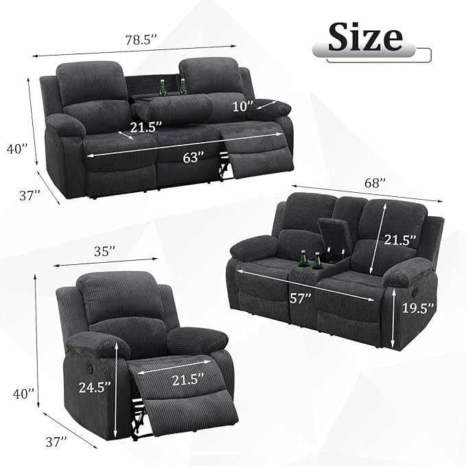 Manual Recliner Chair Reclining Chair Dark Grey Flannel Recliner Armchair for Living Room