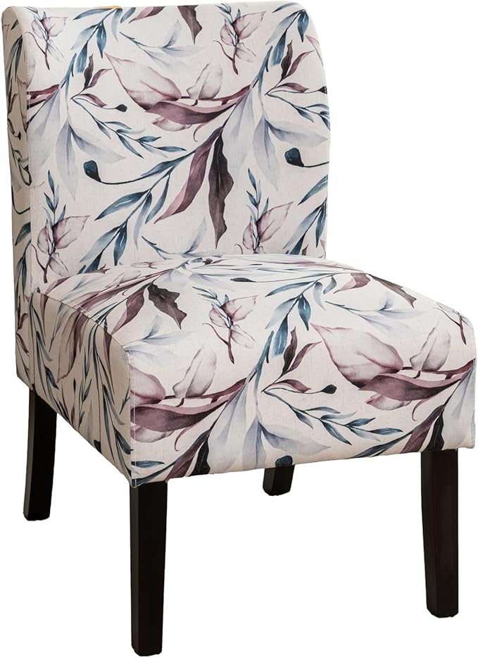 Knocbel Upholstered Accent Armless Chair Living Room Fabric Lounge Chair with Solid Wood Frame &amp Legs (Purple Floral)