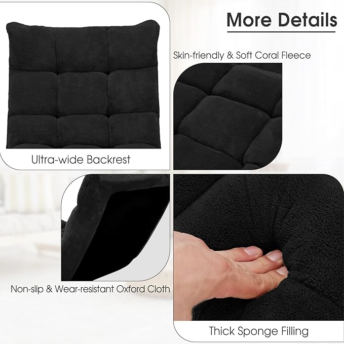 Giantex Folding Floor Chair with Back Support 14 Adjustable Position Padded Sleeper Bed Couch Recliner Floor Gaming Chair for Adults Meditation Living Room Bedroom Black