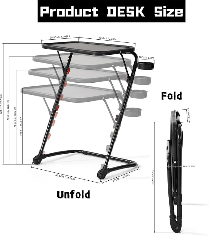 Homy Casa Folding Adjustable Laptop Table with Stool Set Portable Home Office Workstation Height Adjustable Standing Desk with Cup Holder Compact Computer Desk for Home Study &amp Small SpacesBl