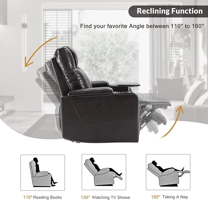 Merax Electric recliner chair with USB Charge Port 360 Swivel Tray Table Hand in-Arm Storage and Cup Holders ambient lighting Gaming Home Theater Seating