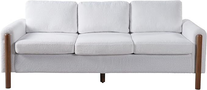 Christopher Knight Home Yadil Teddy Fleece Upholstered 3 Seater Sofa Couch Wooden Home Sofa Living Room Comfy Cloud Couch for Bedroom Home Office Cream White