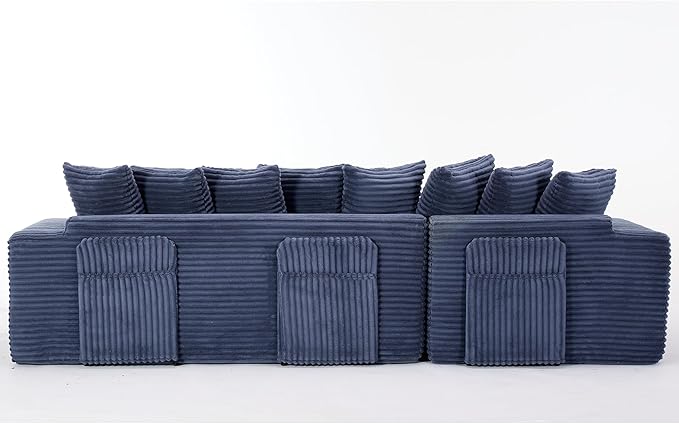 110 Oversized L Shaped Convertible Sleeper Sofa Bed Corduroy Folding Sectional Sofa with 8 Pillows &amp Storage Bags Modern Floor Mattress Couch for Living Room Small Spaces Blue Right Chaise