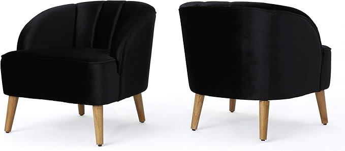 Christopher Knight Home Amaia Modern Velvet Club Chairs 2-Pcs Set Black / Walnut