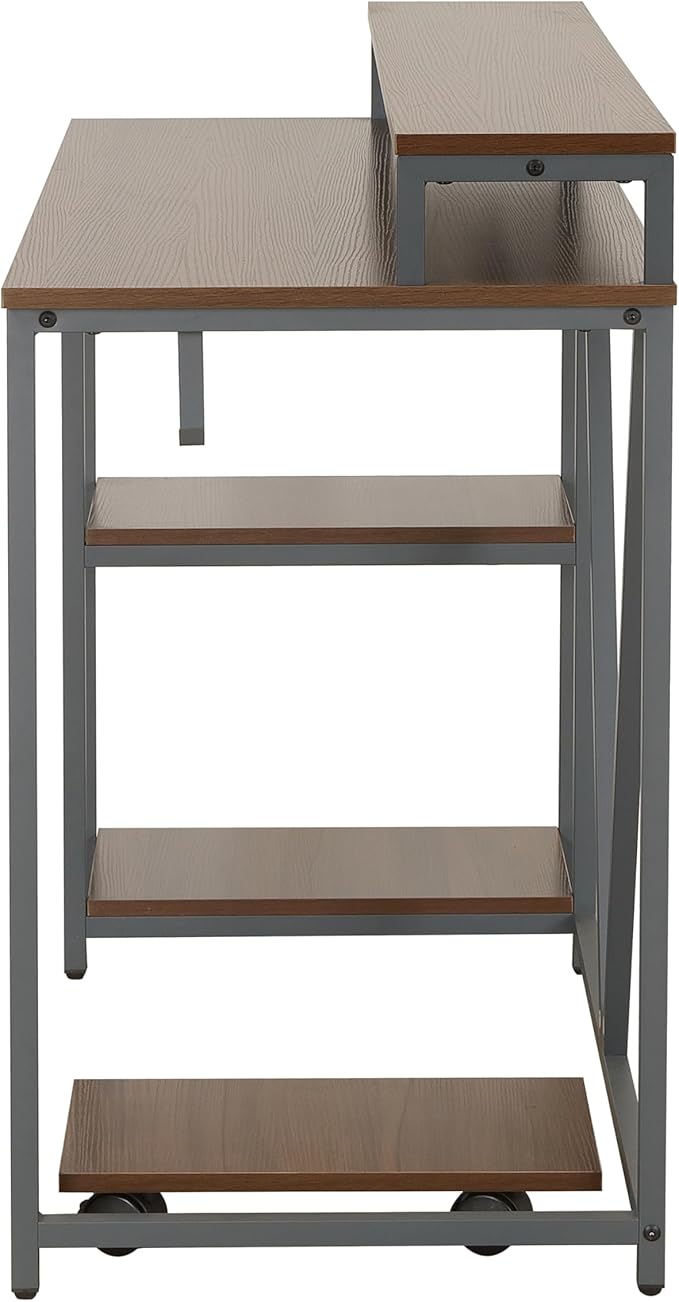 Techni Mobili Computer Desk - Industrial Writing Desk with Storage Shelves Monitor Stand &amp Accessory Holder - Home Office Laptop Computer Table with CPU Caddy &amp 2-Tier Small Bookshelf Space