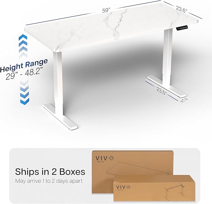 VIVO Electric Dry Erase 60 x 24 in Standing Desk Memory Height Adjustment 1B Series Holds 220 lbs White Marble Pattern Top White Frame DESK-KIT-1W6WM