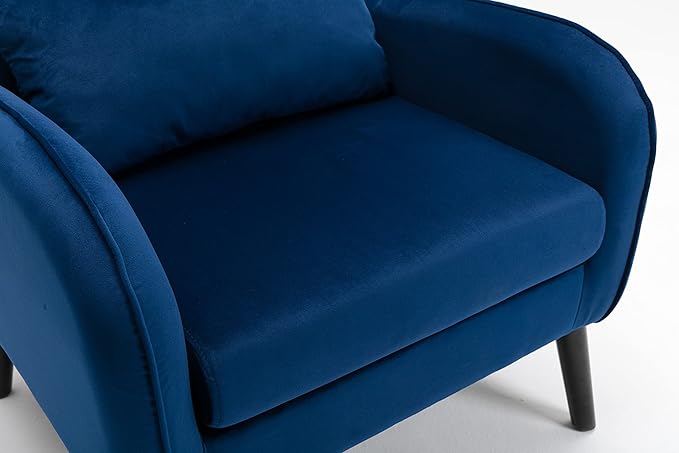 Mid Century Modern Accent ChairSingle Sofa Chair with Solid Wood Legs Comfy Fabric Upholstered Reading Armchair with A Soft Cushionfor Living Room BedroomApartmentOffice (Navy)
