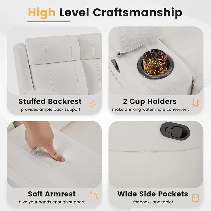 Reclining Sofa CouchLoveseat Recliner Sofa with Drop Down Table/ 4 Cup Holder/Hidden Storage Wall Hugger Recliner Sofa for Living Room &amp Home Theater &amp RV(Beige)