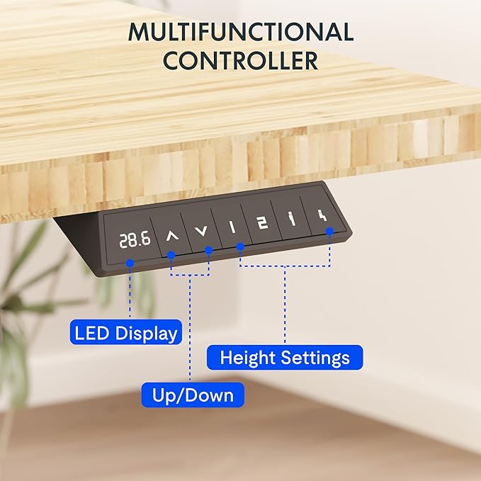 FLEXISPOT EN2 Whole-Piece Bamboo Standing Desk Clamp Power Strip 55 x 28 Electric Stand Up Height Adjustable Desk with Cable Management (Grey Frame + 55 Bamboo Top 2 Packages)