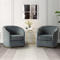 HULALA HOME Swivel Accent Chair with Gold Metal Base Set of 2 Contemporary Velvet Curved Swivel Barrel Chair Upholstered Club Armchair Leisure Single Sofa for Living Room Nursery Bedroom(Grey)