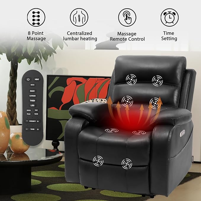 EONIX Real Zero Wall Hugger Recliners Dual Motor Zero Clearance Power Recliners for Small Spaces RV Recliner Chair for Living Room with Heat and Massage SXXY003992 Black