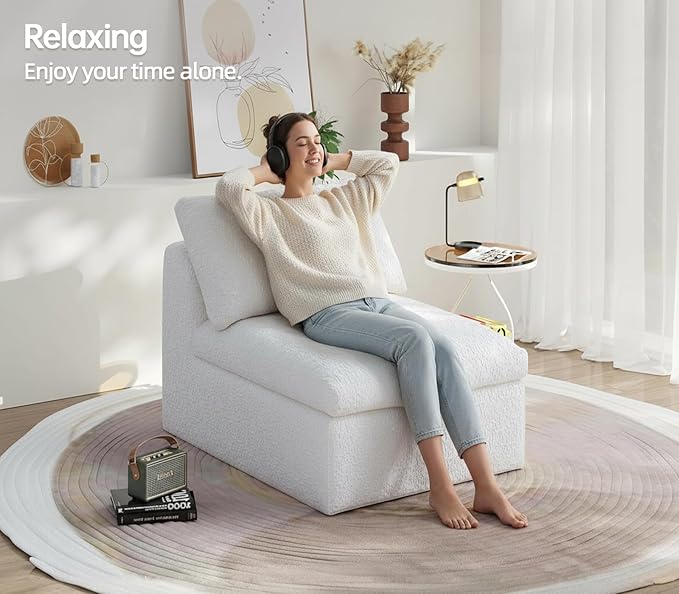 Single Cloud Sofa Chairs Boneless Cloud Chair Foam Couch Comfy Accent Bean Bag Chair for Reading Living Room Bedroom Apartment Office (White 1 Seater)