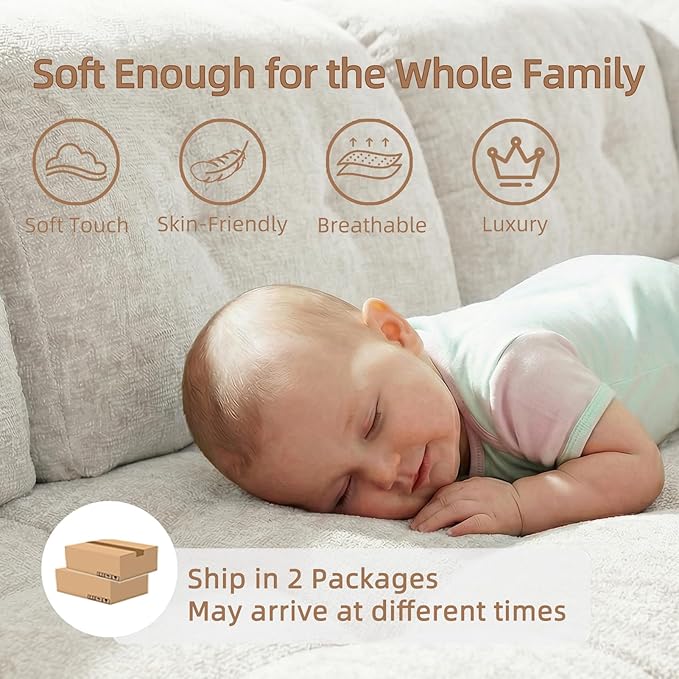 157 Cloud Sectional Couch Deep Seat Boneless Sofa for Living Room with U-Shaped Chaise Comfy Chenille Modular Sofa No Assembly Required (Beige 79” Loveseat)