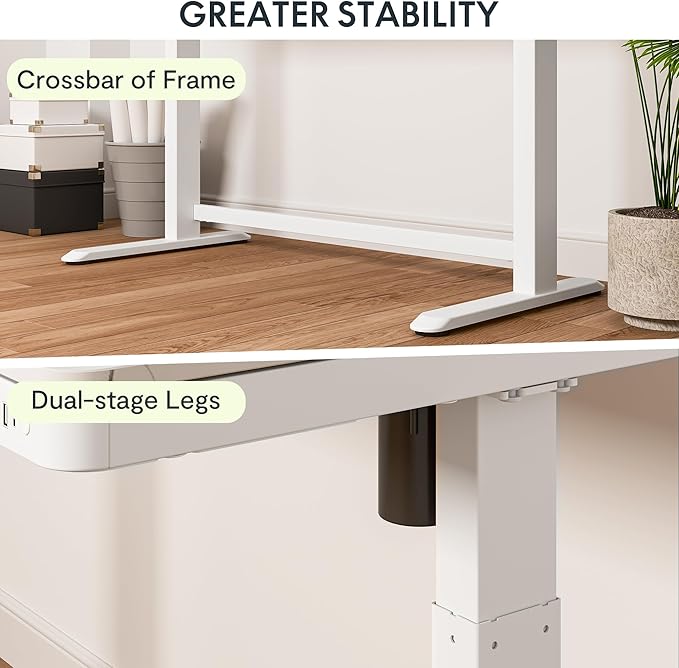Standing Desk with Drawer Electric Height Adjustable Home Office Desk with Storage &amp USB Ports 48 inch Bamboo Texture Tabletop/White Frame