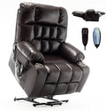 Oversized Power Lift Recliner Chair for Adult Elderly Dual Motor Lay Flat Electric Recliner with Massage &amp Heat 25.5 Wide Seat Big Tall Recliners for Living Room PU Brown
