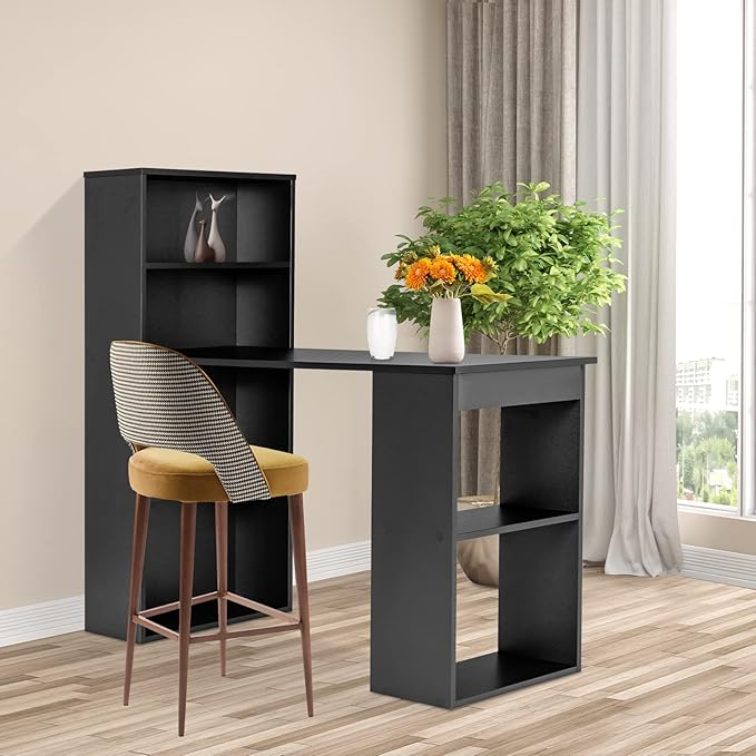 Computer Desk with Bookcase 48” Modern Writing Table Desk with Storage Shelves and CPU Stand Reversible Study Workstation for Home Office Bedroom (Black)