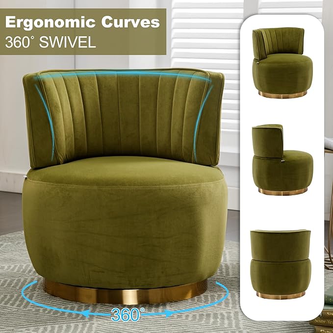 Luxyhome Swivel Barrel ChairMid Century Modern Accent ChairFluffy Velvet Upholstered Comfy ArmchairRound Sherpa Chair with Gold Base for NurseryLiving RoomBedroomOfficeWaiting Room Green