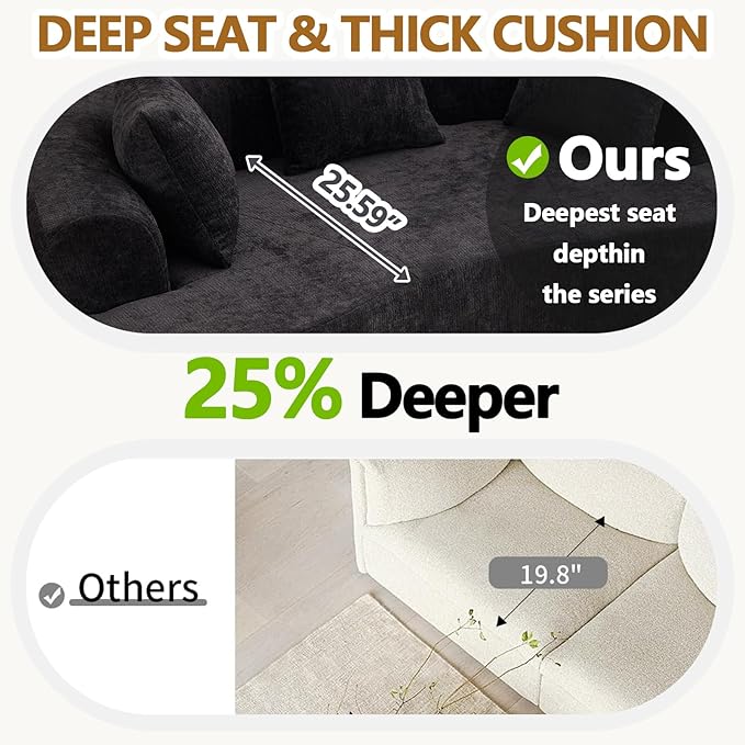 80 Curved Loveseat for Small Spaces Black Curved Couches for Living room Compression Sofa in a Box with 3 Pillows Small Couch for Bedroom with Wide Armrest &amp Memory Foam No Assembly Required
