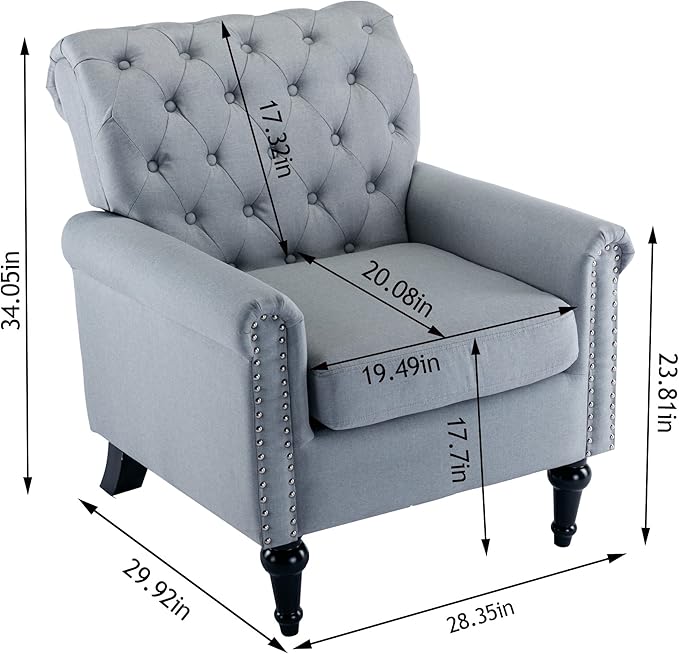 Upholstered Accent ChairsMid Century Armchair Sofa ChairsComfy Living Room ChairButton Tufted Reading Chair for Living Room BedroomStudy (2 Grey)
